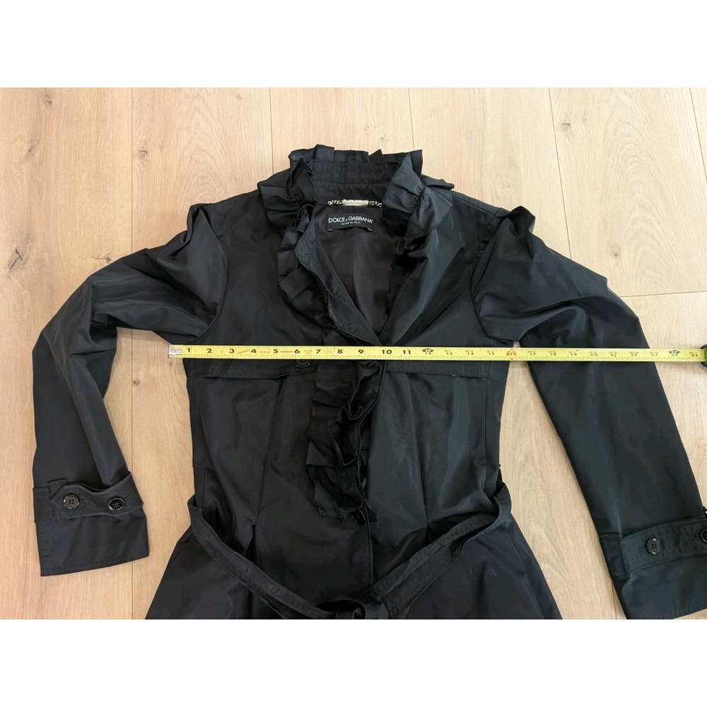 Dolce & Gabbana Ruffled Trench Coat Black Polyester Size 36 Belted Jacket - Picture 6 of 13
